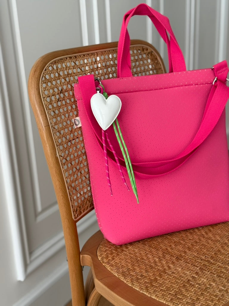 Pink Neoprene Town Bag with Heart Paracord Charm - Quilted Koala