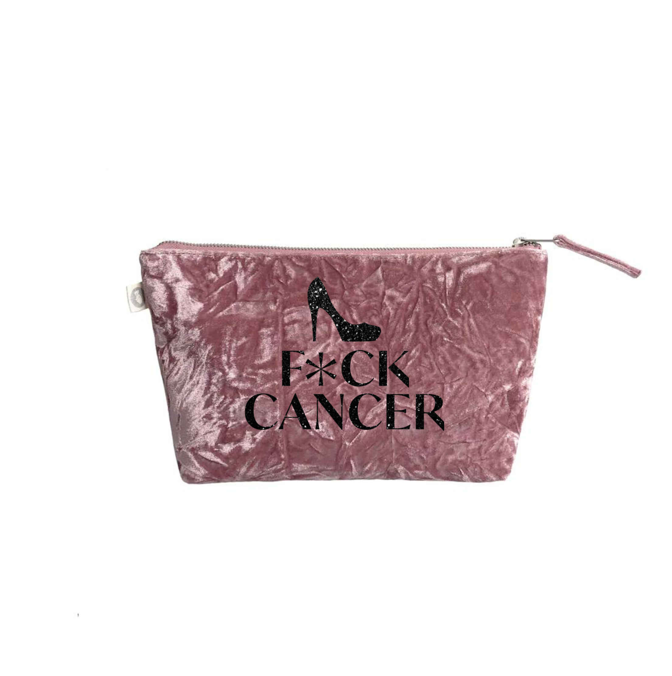 F*CK CANCER Clutch Bag- Black Glitter on Petal Pink Velvet - Quilted Koala