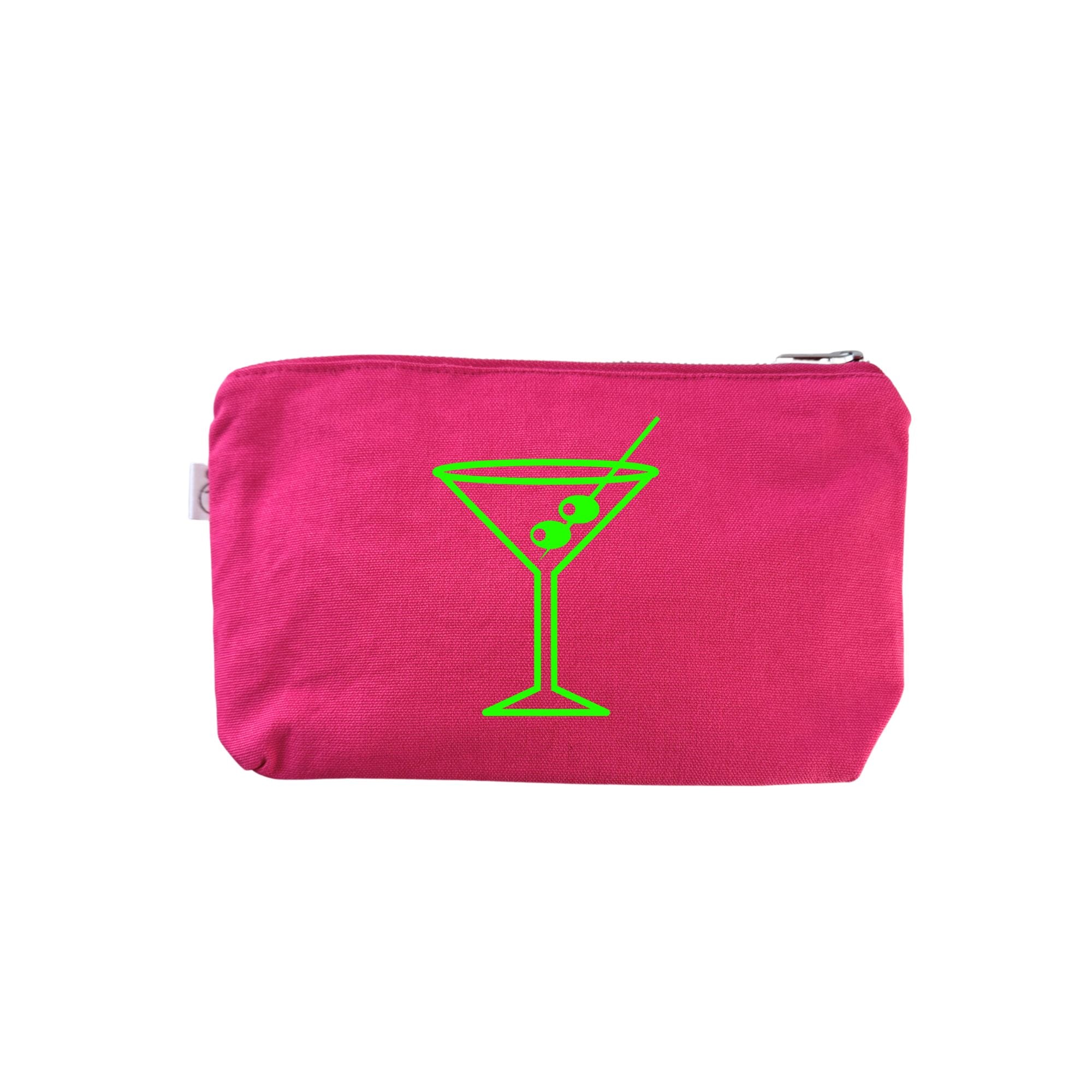 Pink Makeup Bag- Neon Green Martini - Quilted Koala