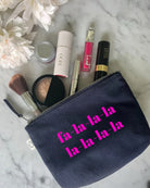 FA LA LA LA Makeup Bag- Navy with Neon Pink - Quilted Koala