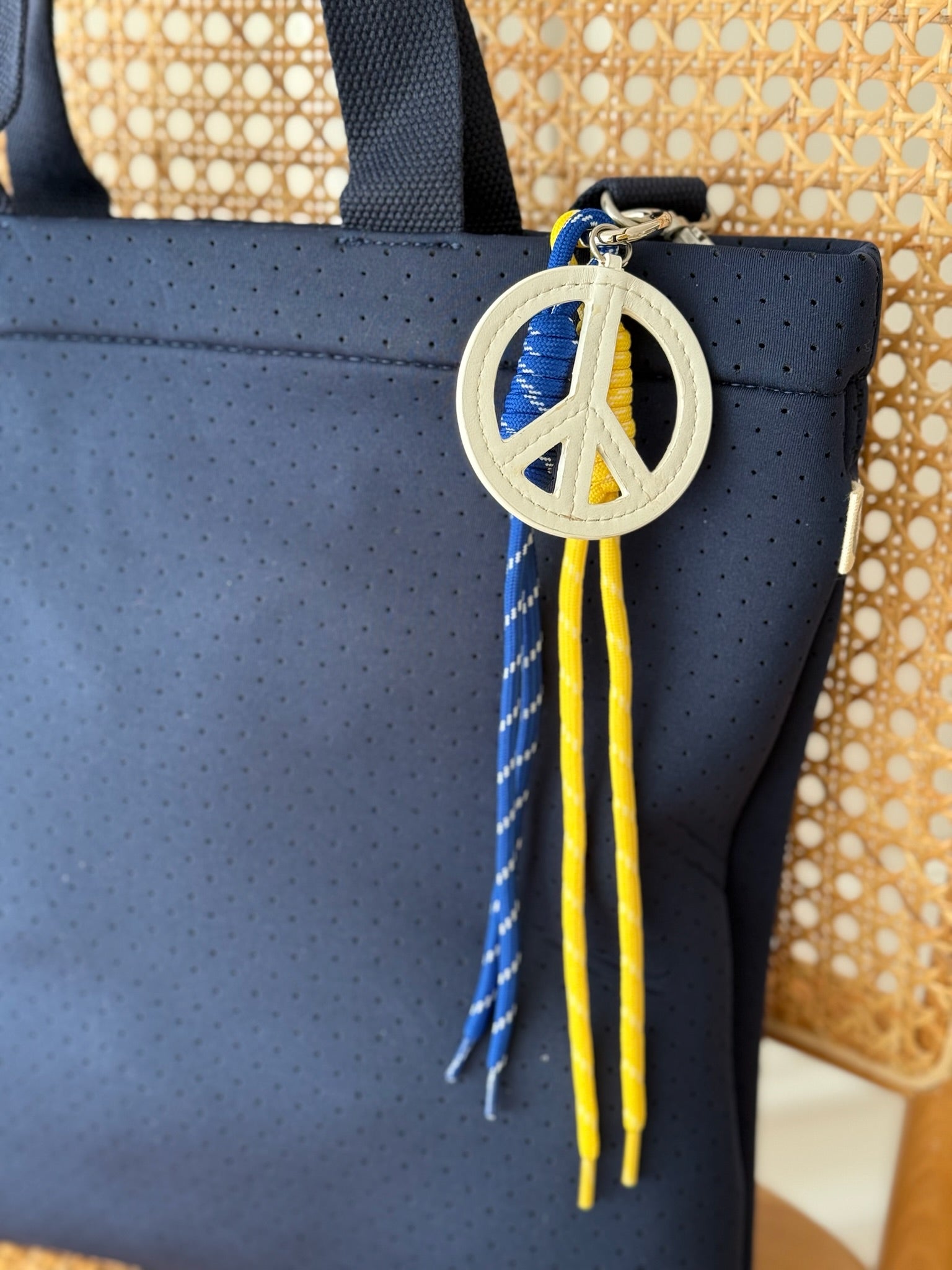Navy Neoprene Town Bag with Peace Sign Paracord Charm - Quilted Koala