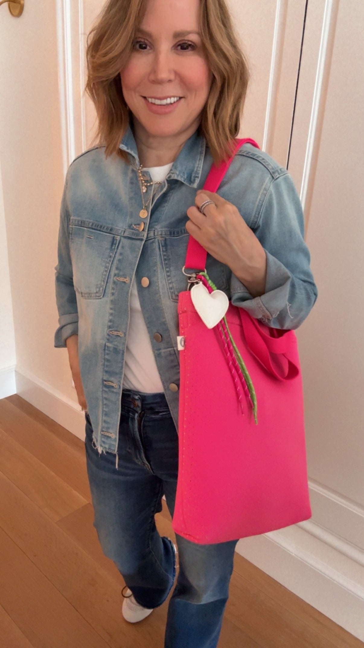 Pink Neoprene Town Bag with Heart Paracord Charm - Quilted Koala