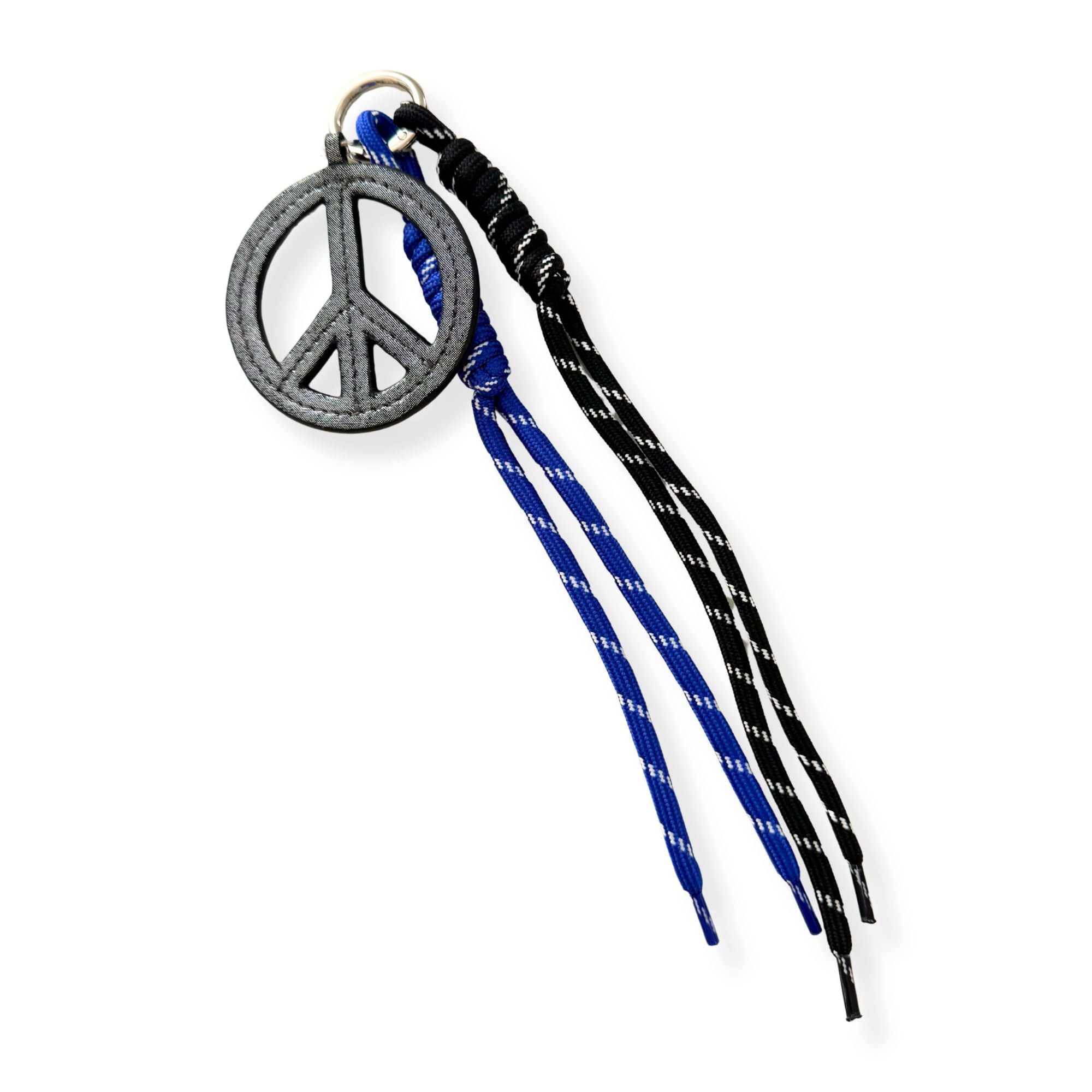Paracord Bag Charm - Gunmetal Peace Charm with Blue & Black.