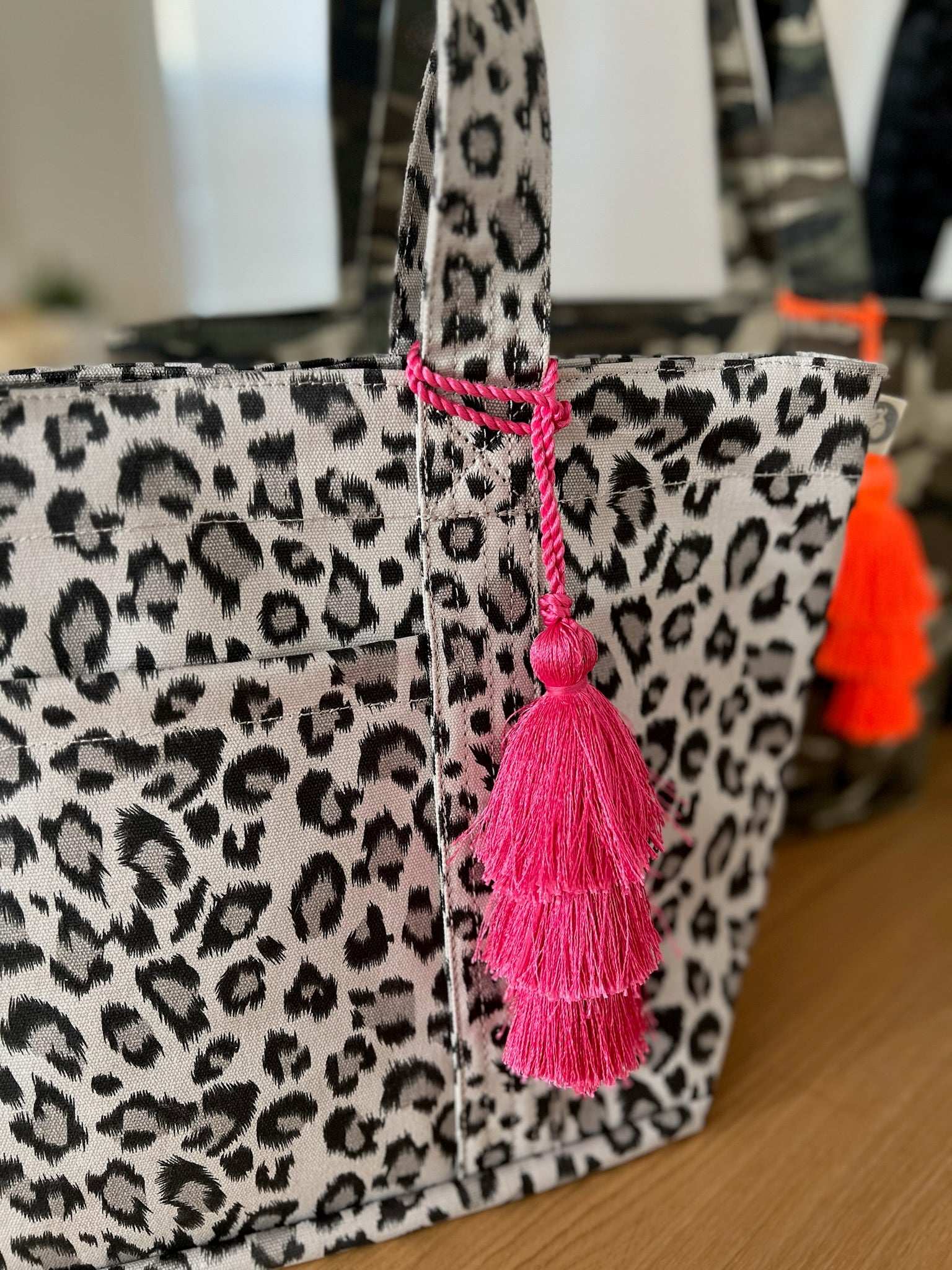 Leopard Midi Zipper Tote + FREE Pink Tassel - Quilted Koala