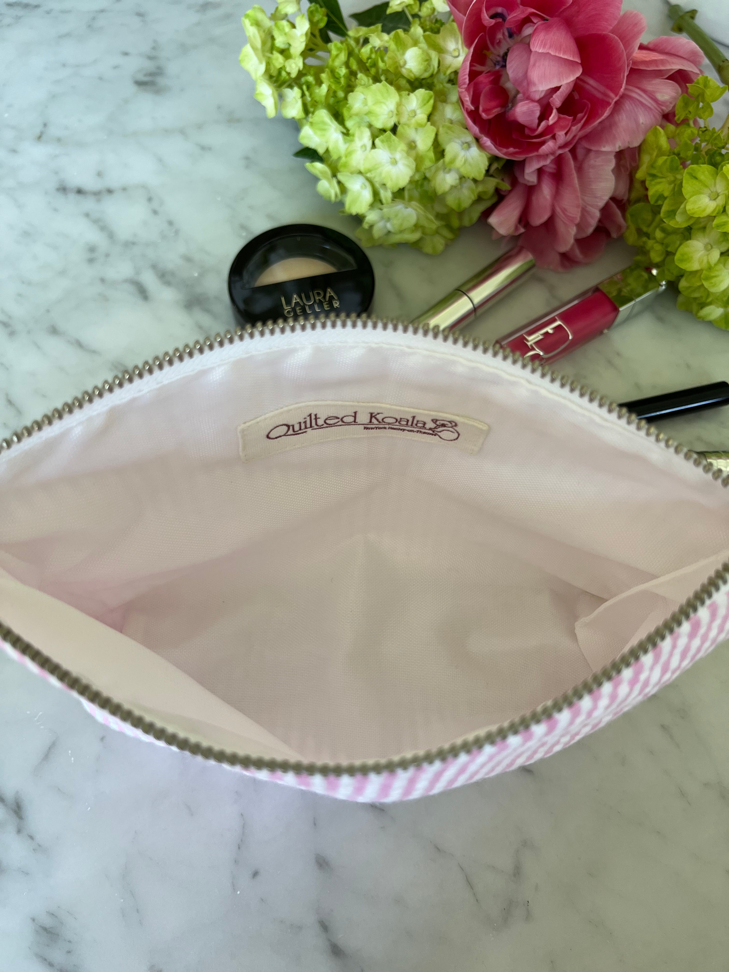 Makeup Bag: Pink Seersucker Basics - Quilted Koala