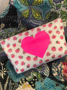 Clutch Bag: White Floral with PINK HEART - Quilted Koala