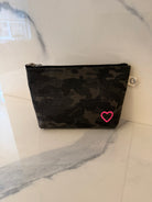 Makeup Bag: Black Camo -Petite Heart - LAST ONE! - Quilted Koala