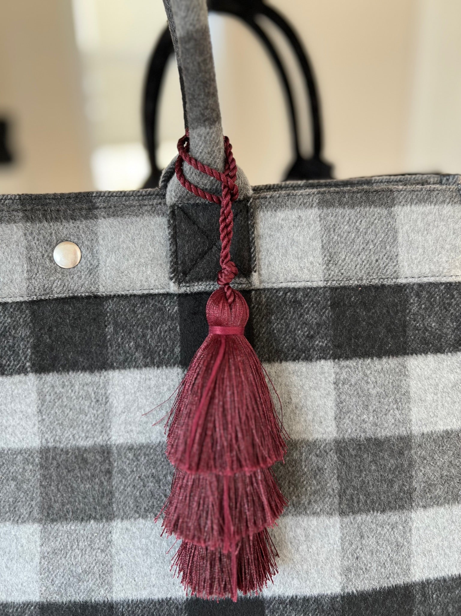 Grey Flannel East West Bag + FREE Bordeaux Tassel + FREE Black Jewelry Pins - Quilted Koala