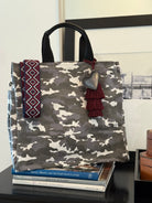 Grey Camo Luxe North South Bag + FREE Bordeaux Tassel + FREE Silver Charm +FREE Navy/Wine Geo Strap - Quilted Koala