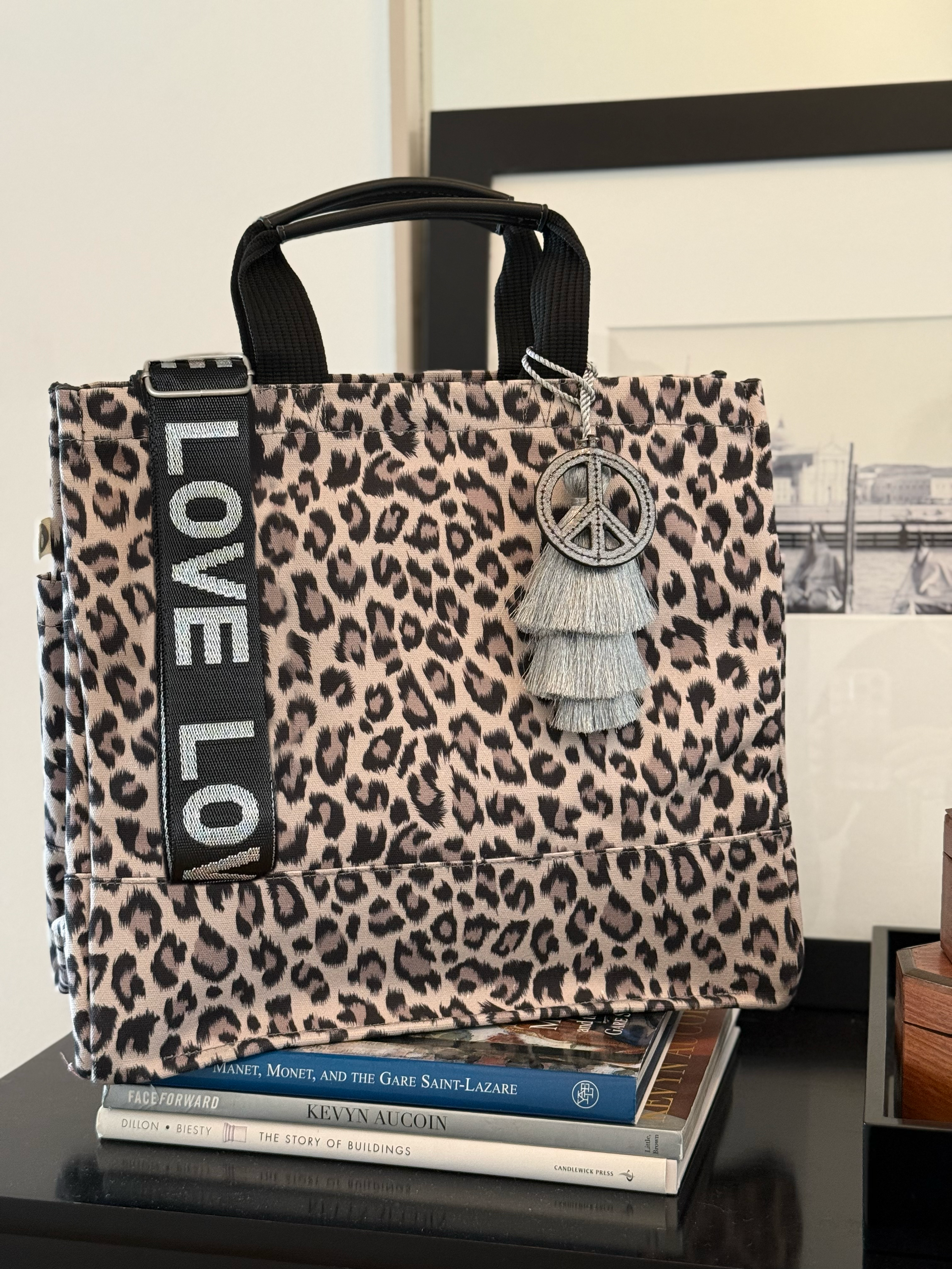 Leopard Luxe North South Bag + FREE Silver Tassel + FREE Silver Peace Charm + FREE Black/Silver LOVE Strap - Quilted Koala