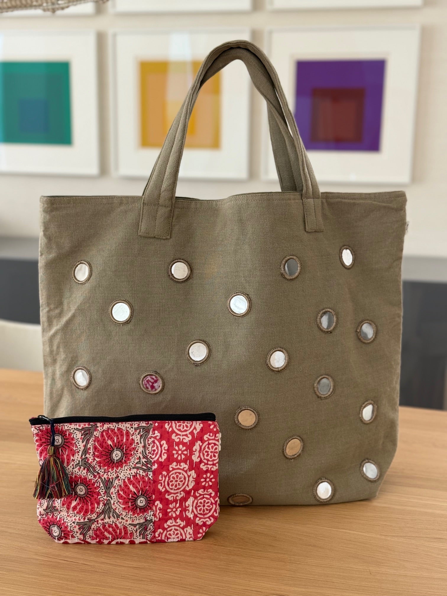 Boho Bundle: Olive Mirror Tote + FREE Makeup Bag - Quilted Koala