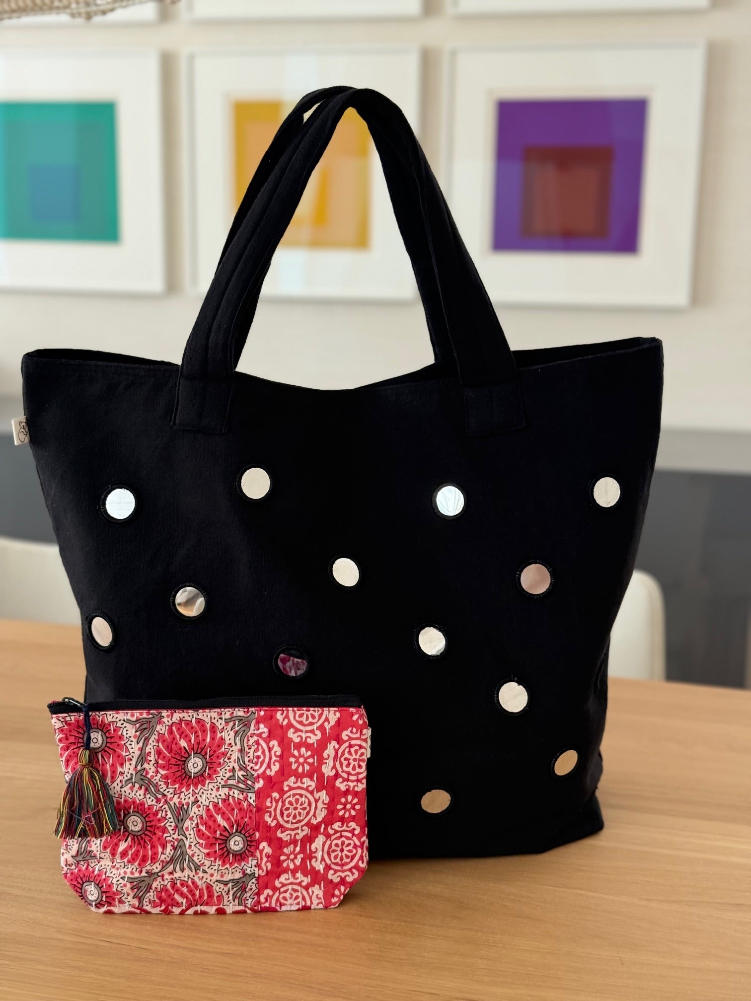 Boho Bundle: Black Mirror Tote + FREE Makeup Bag - Quilted Koala