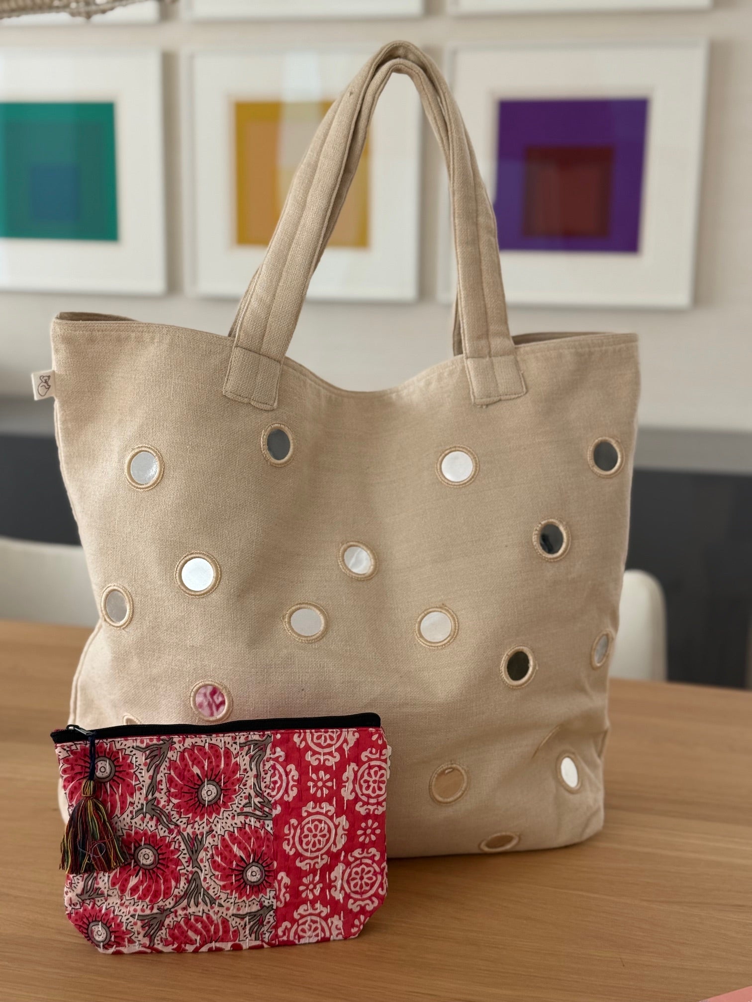 Boho Bundle: Stone Mirror Tote + FREE Makeup Bag - Quilted Koala