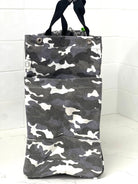 Grey Camo Luxe North South Bag + Neon Green Tassel + White Peace Sign Charm - Quilted Koala