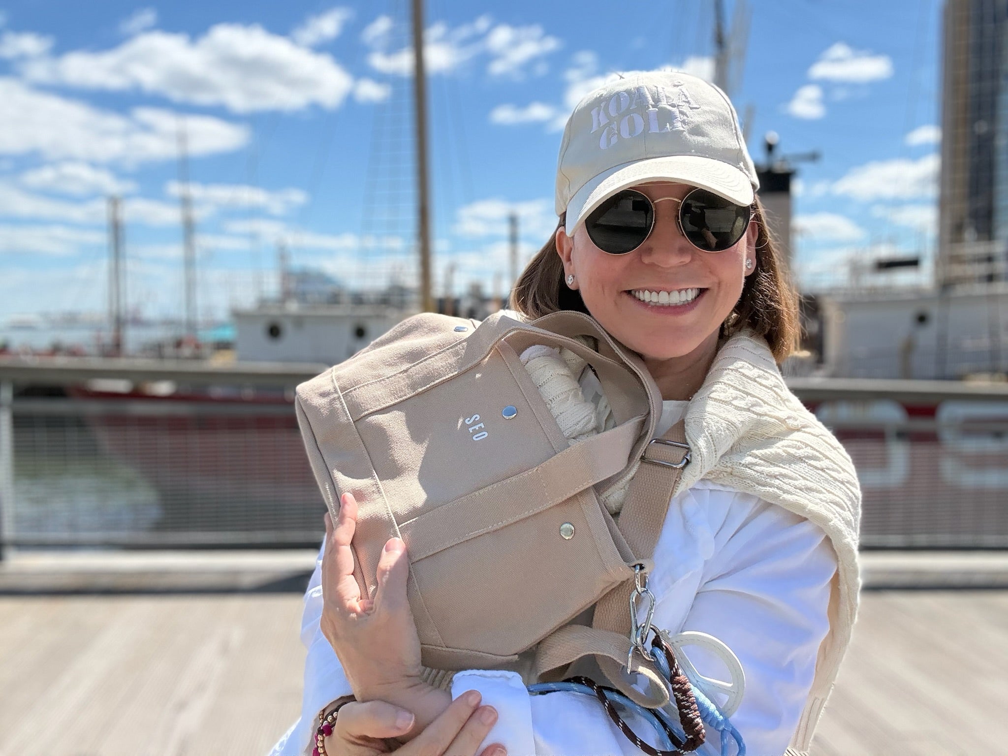 The Seaport Boat Bag - Stone Canvas Mini Monogram - Quilted Koala