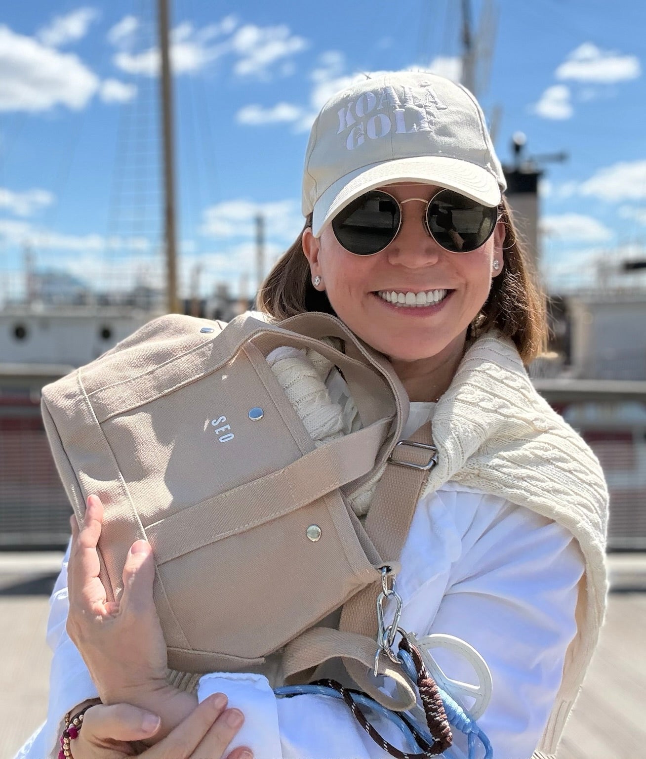 The Seaport Boat Bag - Stone Canvas - Quilted Koala
