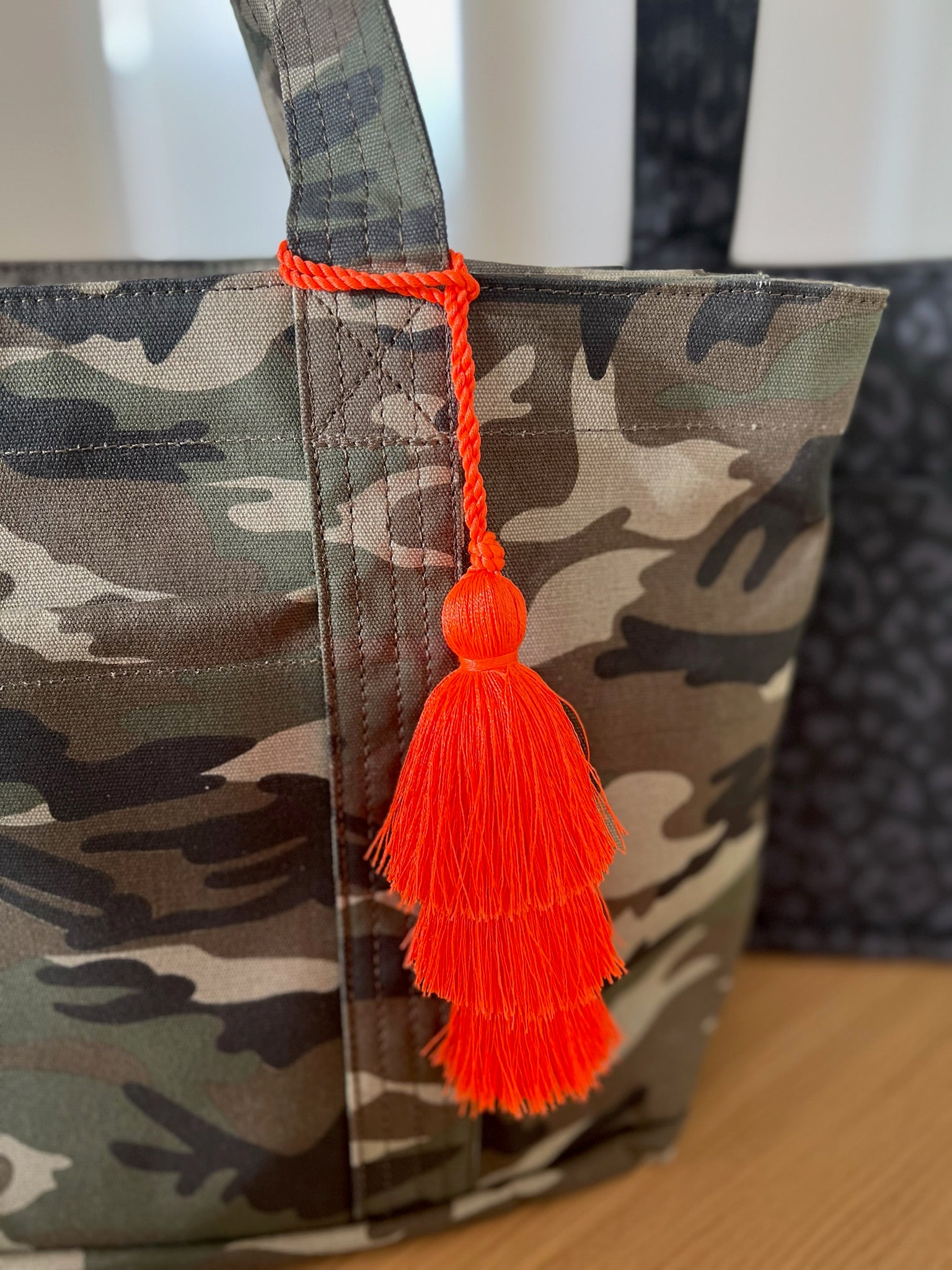 Holiday Bundle: Green Camo Midi Zipper Tote + FREE Orange Tassel - Quilted Koala