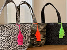 Holiday Bundle: Black Leopard Midi Zipper Tote + FREE Neon Green Tassel - Quilted Koala