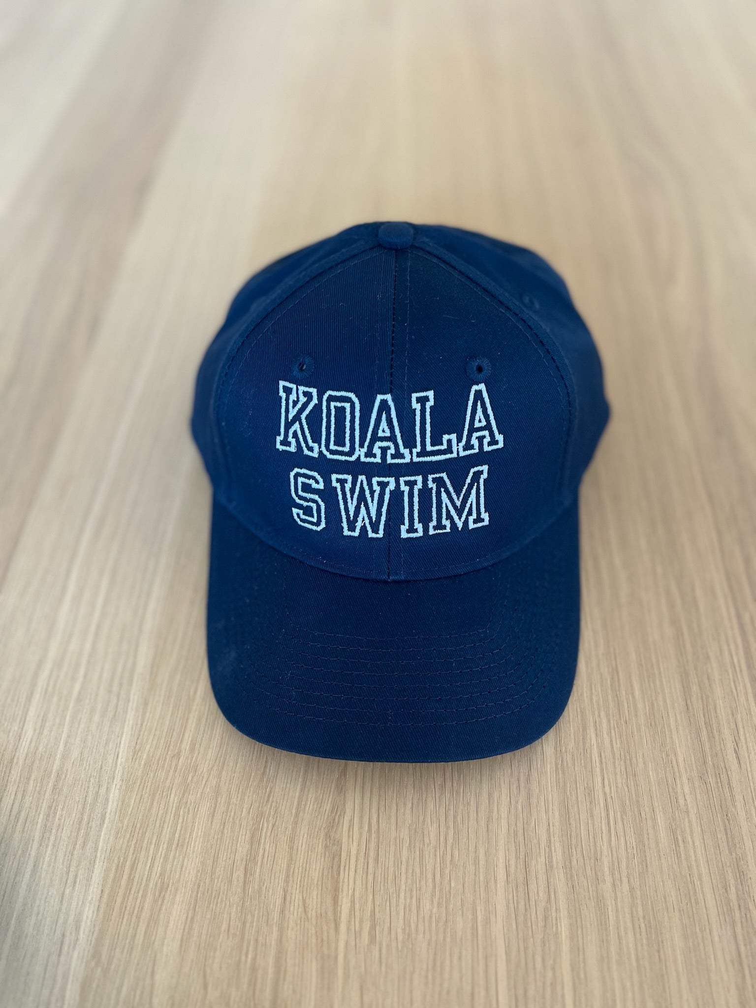 SPECIAL PREORDER! Koala Baseball Caps - "KOALA SWIM" in Navy & White - Quilted Koala