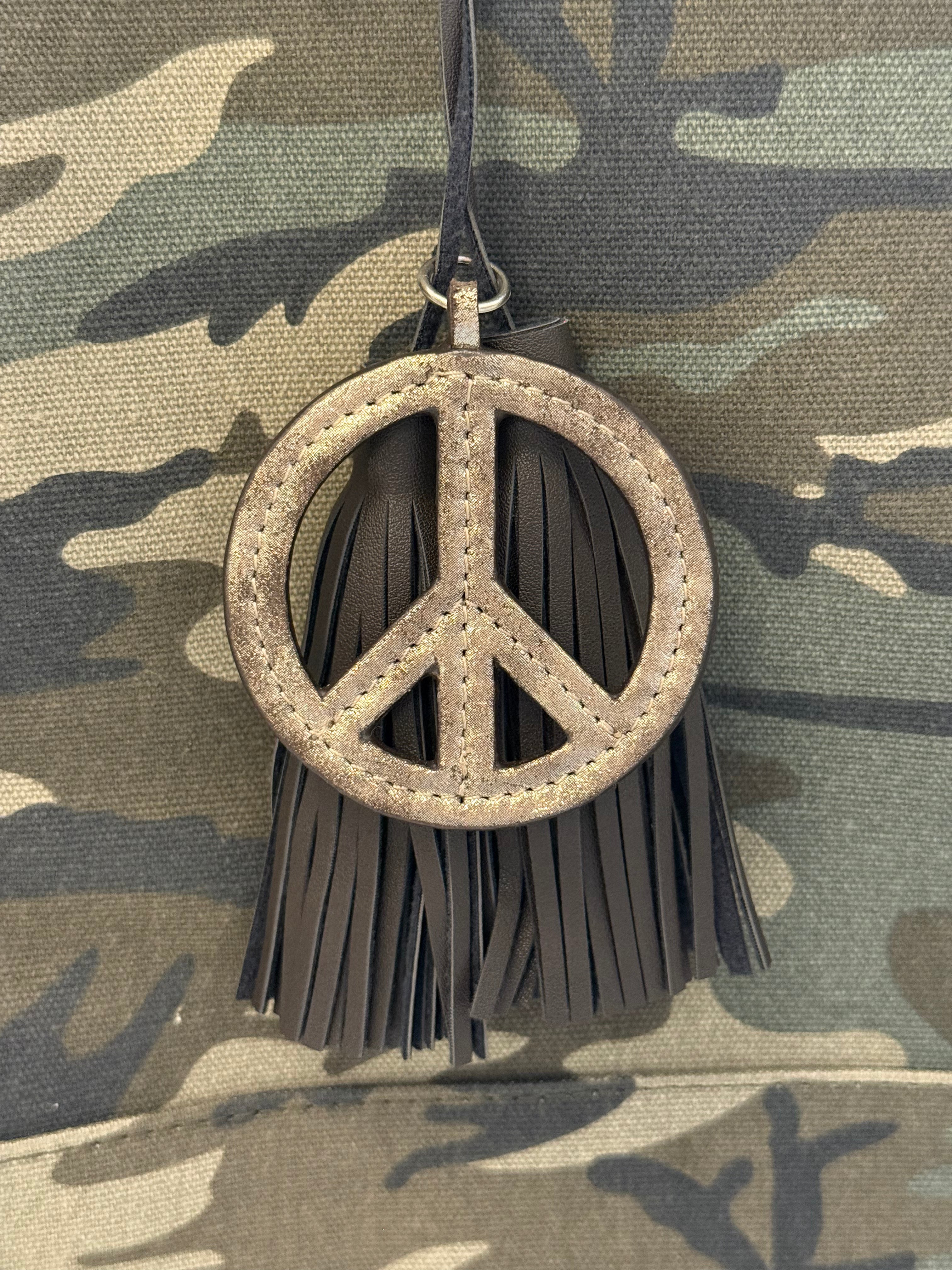 NEW! MOCHA Vegan Leather Tassel + Gold Peace Sign Charm - Quilted Koala