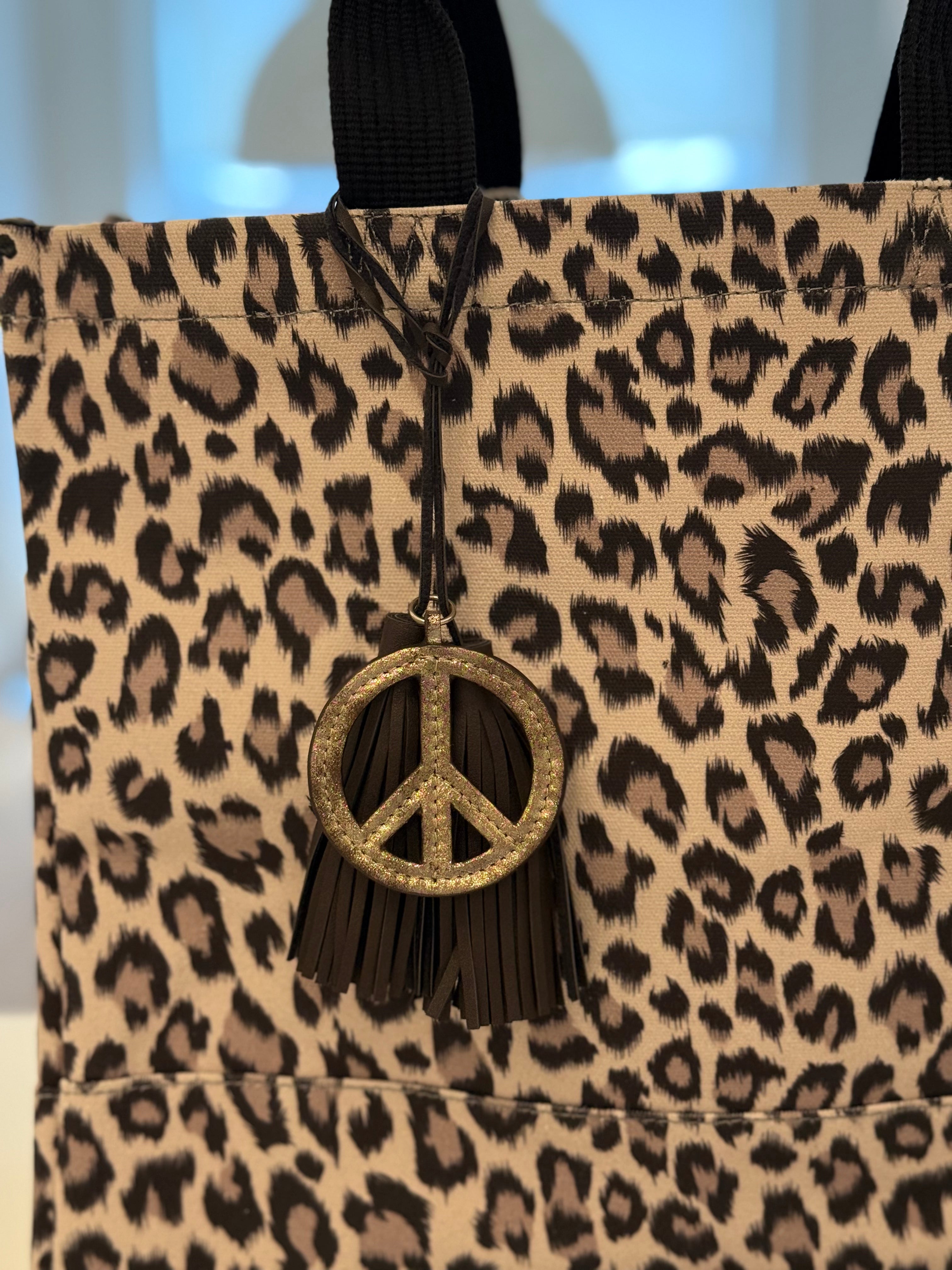NEW! MOCHA Vegan Leather Tassel + Gold Peace Sign Charm - Quilted Koala