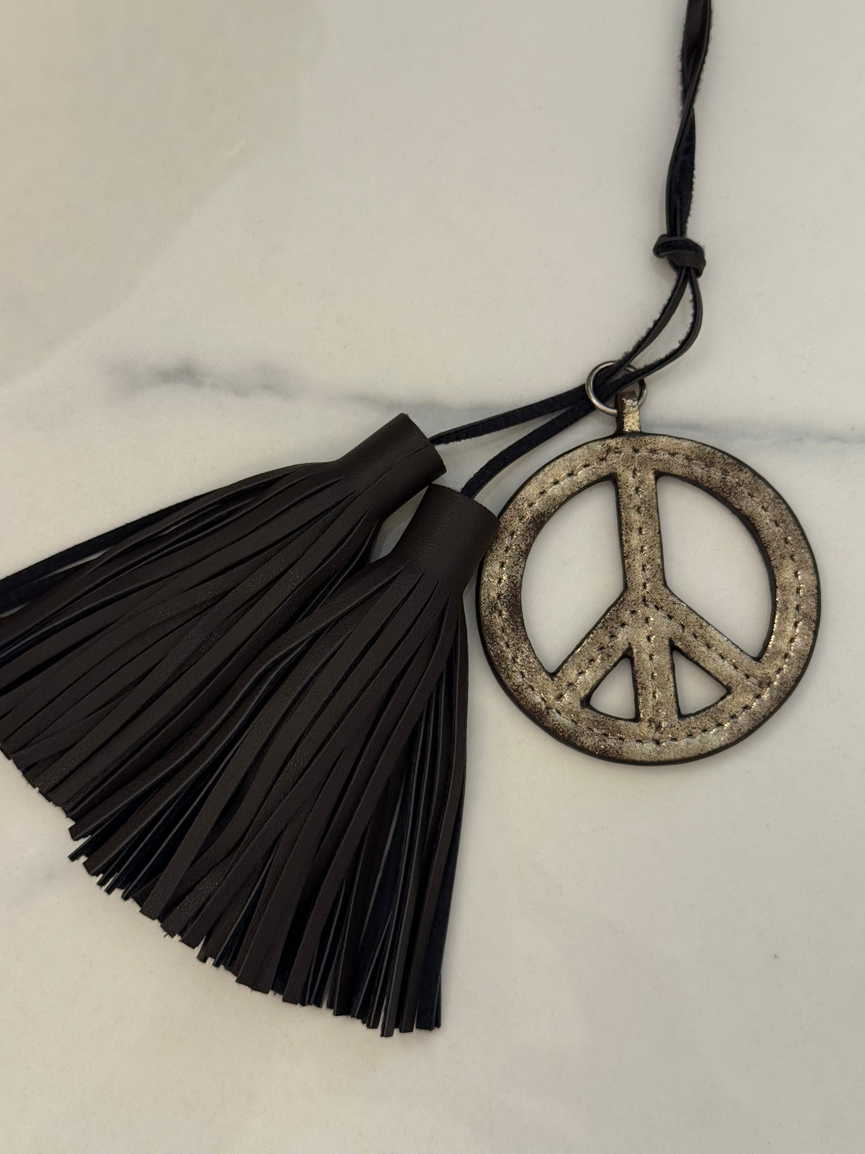 NEW! MOCHA Vegan Leather Tassel + Gold Peace Sign Charm - Quilted Koala