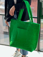 Quilted Velvet Everything Bag - Electric Green - Quilted Koala