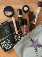 Olive Makeup Bag: Dark Chocolate Star - Quilted Koala