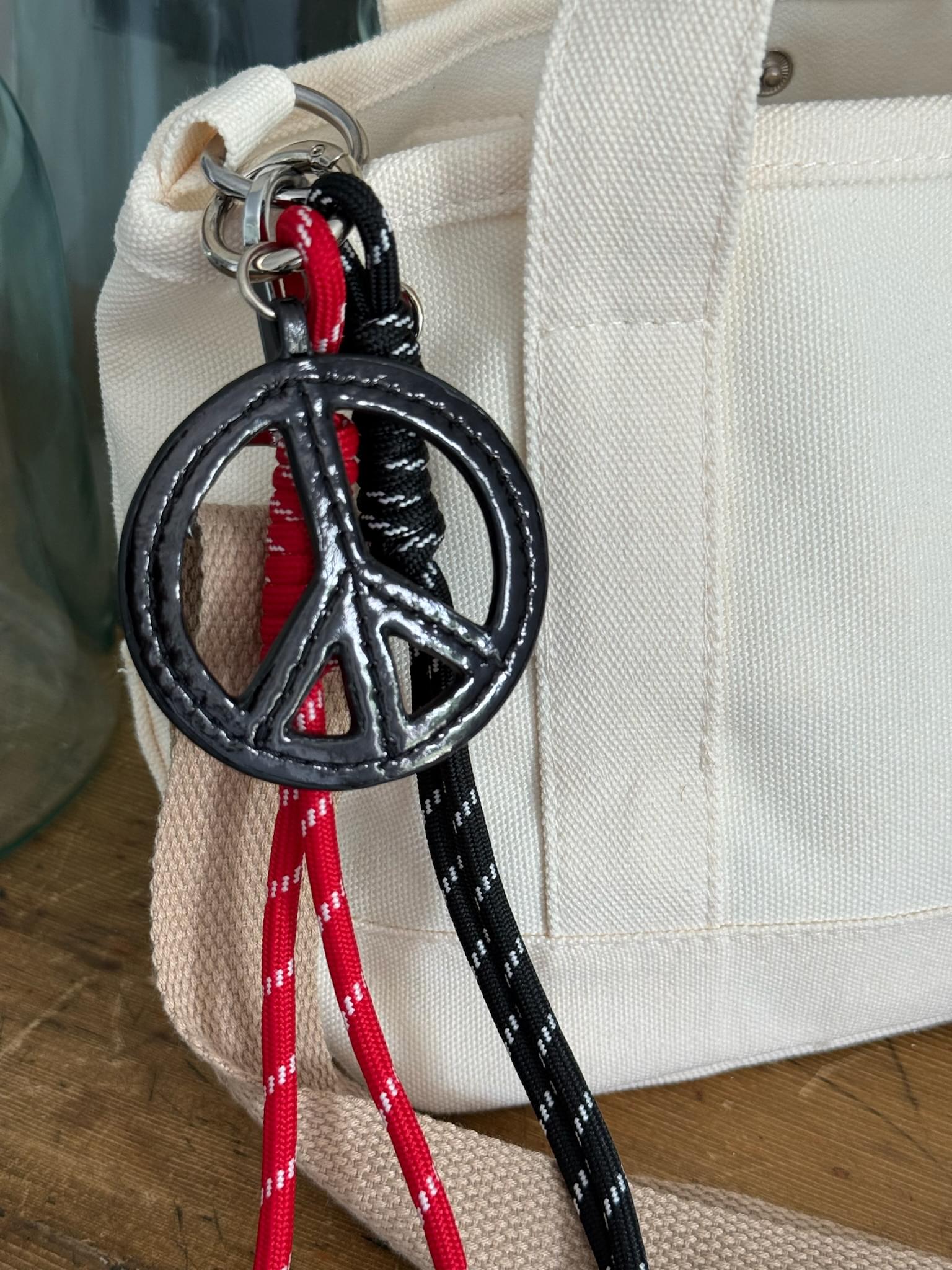 Paracord Bag Charm - Black Peace Charm with Black & Red.