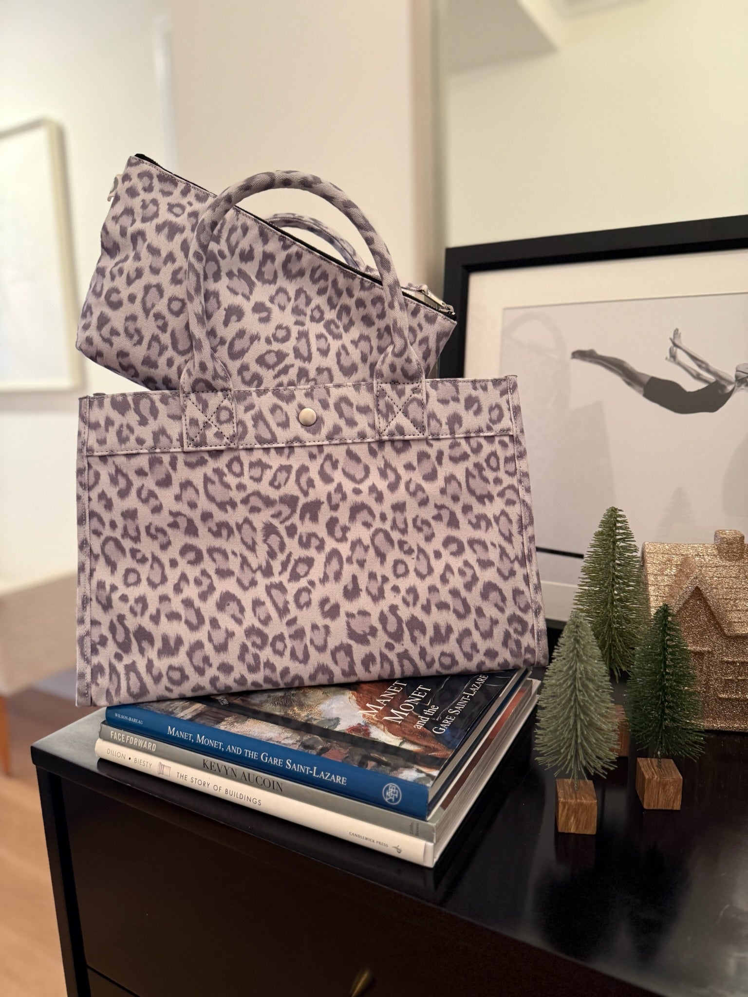 Grey Leopard Midi East West Crossbody + FREE Grey Leopard Clutch - Quilted Koala