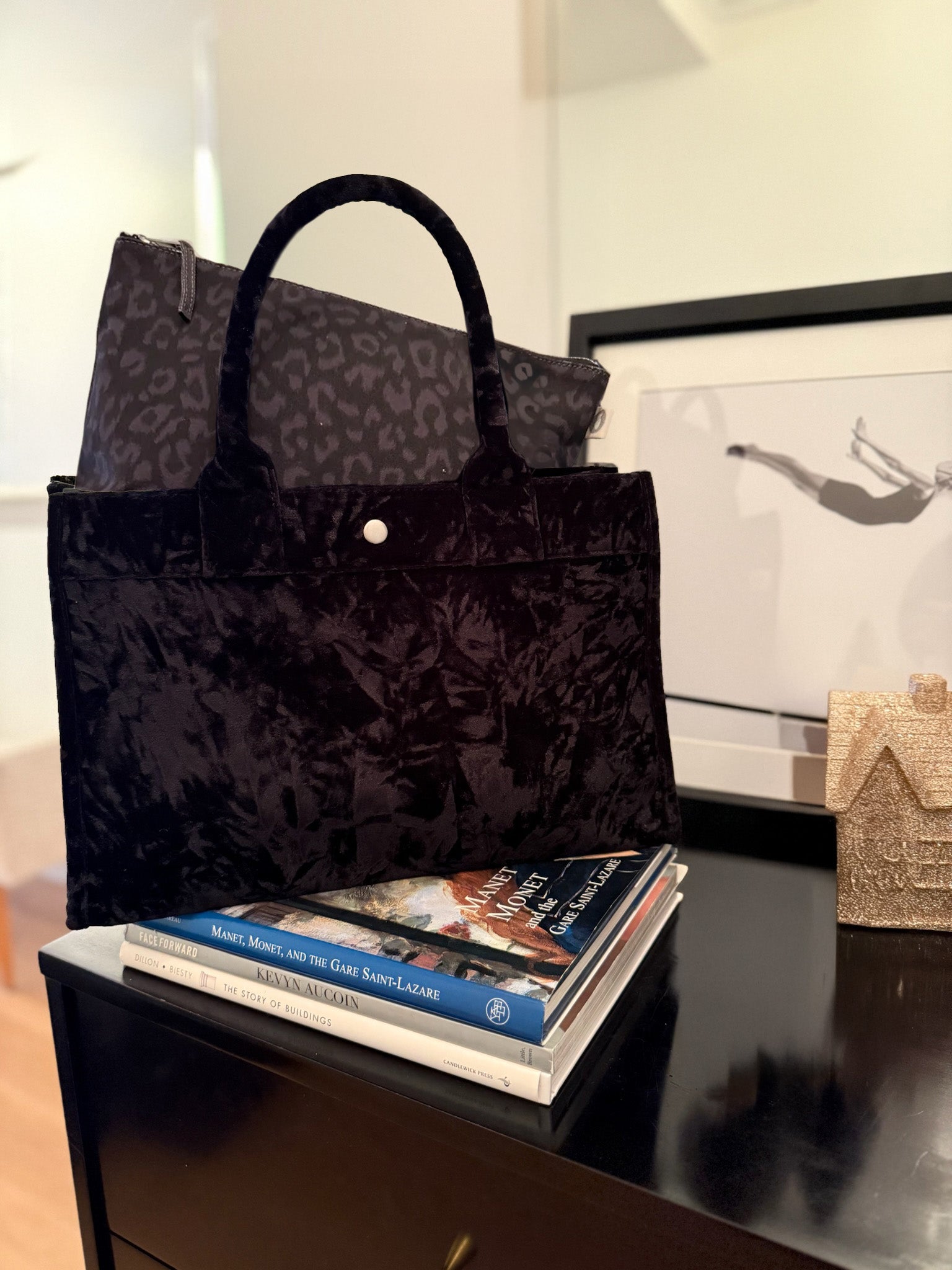 SPECIAL! Black Velvet Midi East West Crossbody + FREE Black Leopard Clutch - Quilted Koala