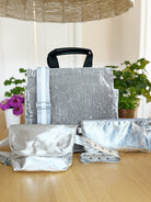Grey Crushed Velvet Luxe North South Bag Gift Set - CYBER OFFER - Quilted Koala