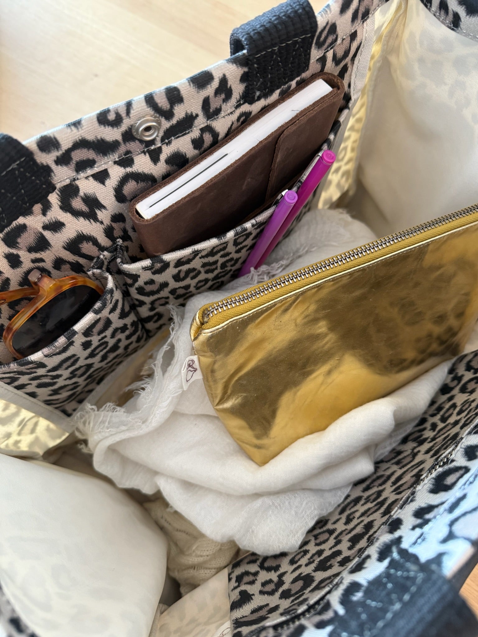 Stephanie's Pick: Leopard Luxe North South Bag + FREE Natural Tassel + FREE Gold Peace Charm + FREE Tan/Cream Stripe Strap - Quilted Koala