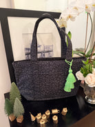Black Leopard Midi Zipper Tote + FREE Neon Green Tassel - Quilted Koala