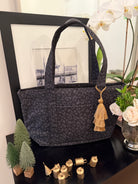 Black Leopard Midi Zipper Tote + FREE Gold Tassel - Quilted Koala