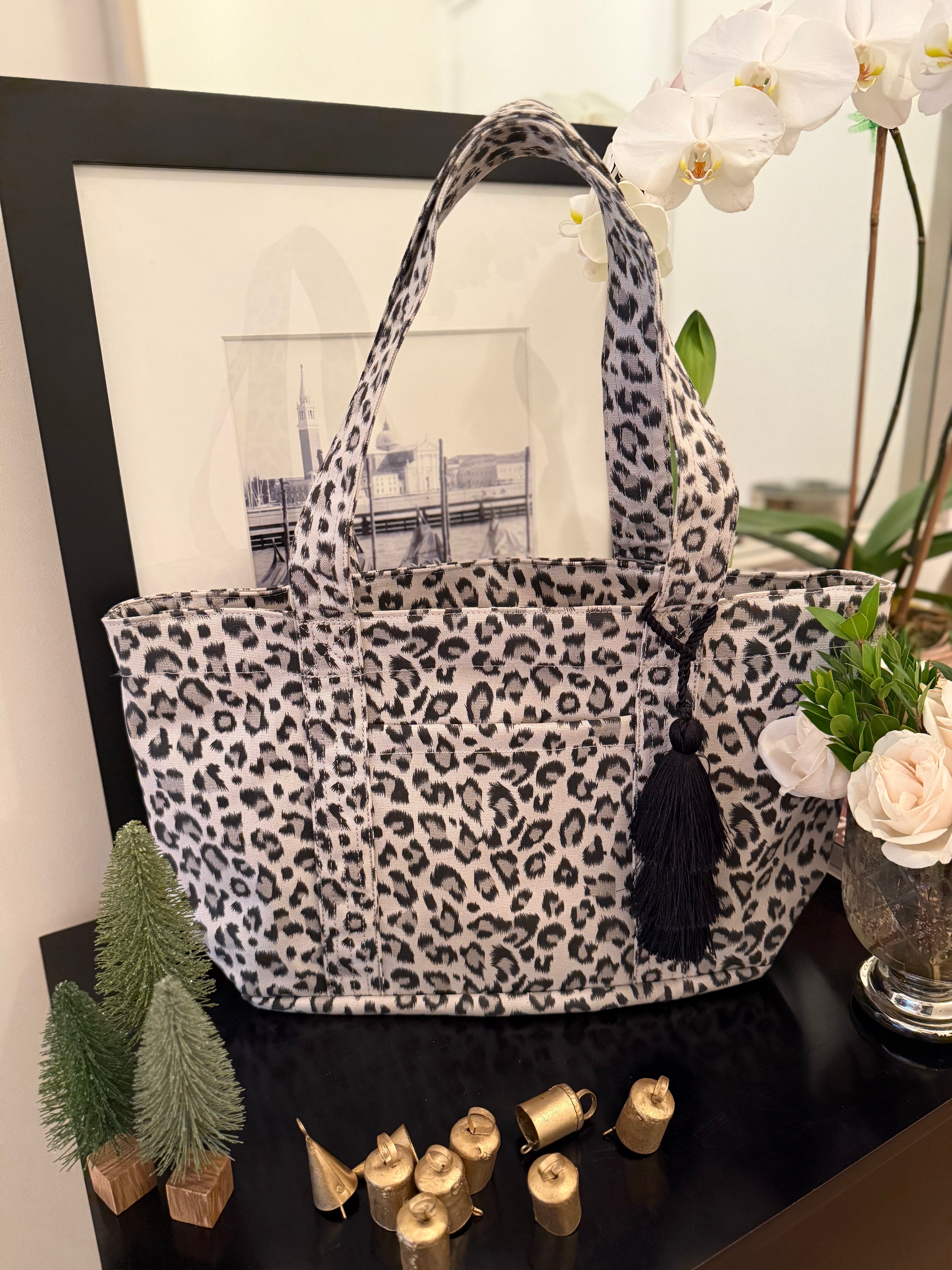 Leopard Midi Zipper Tote + FREE Black Tassel - Quilted Koala