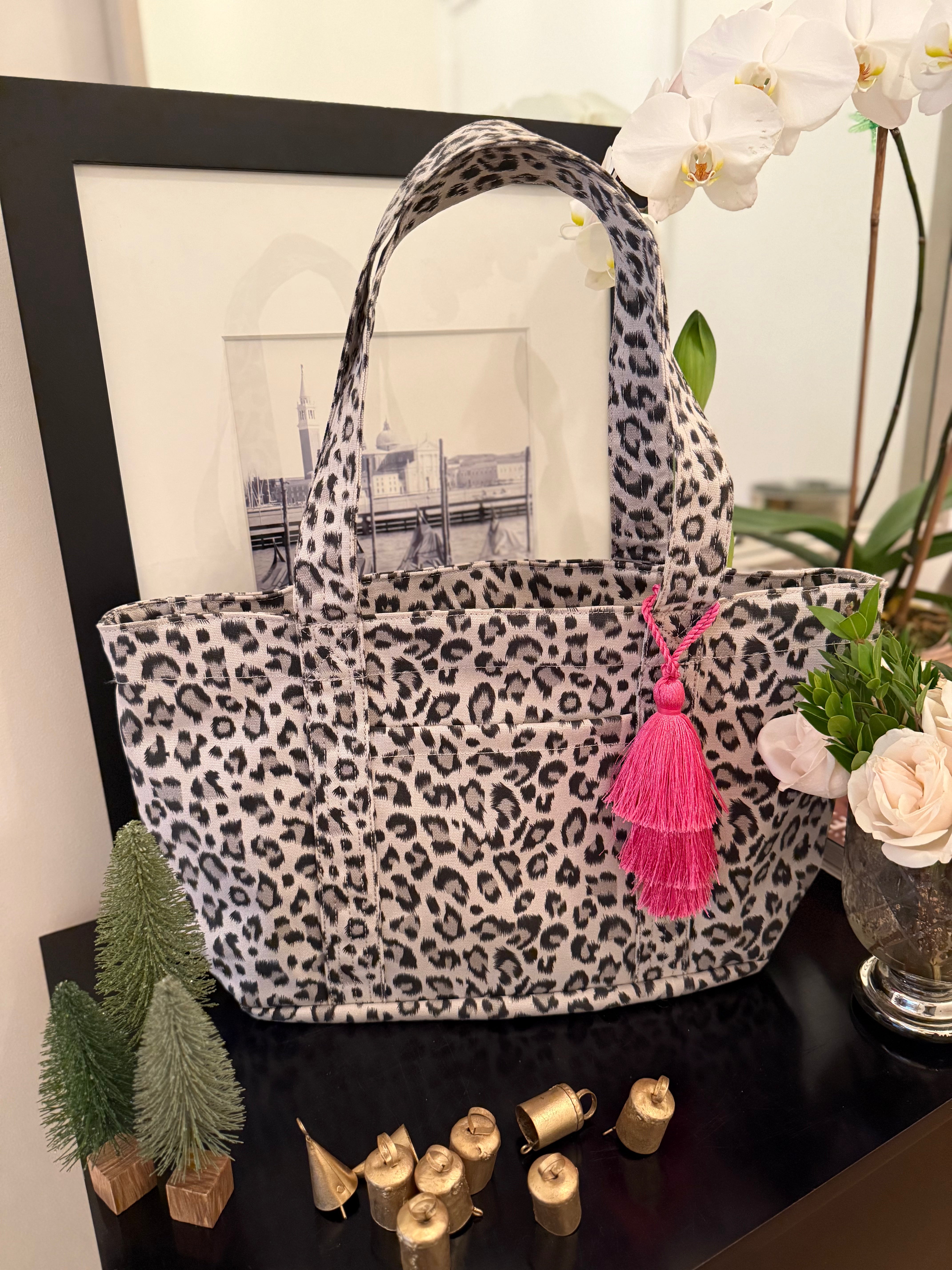 Leopard Midi Zipper Tote + FREE Pink Tassel - Quilted Koala