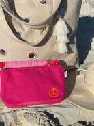 Pink Makeup Bag- Small Neon Orange Peace Sign - Quilted Koala