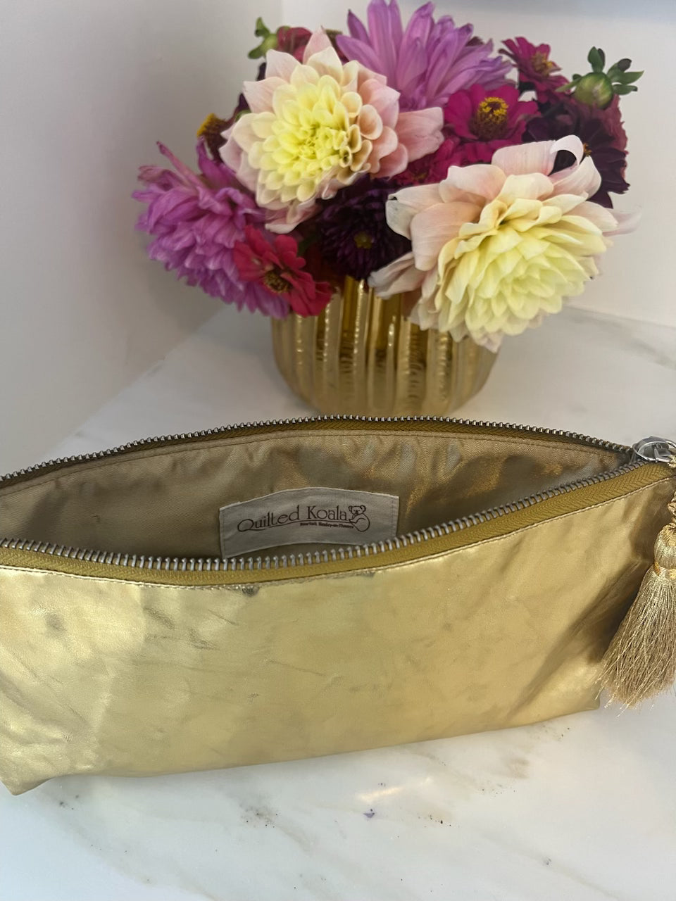 NEW!  Gold Metallic Hold Me Clutch - Quilted Koala