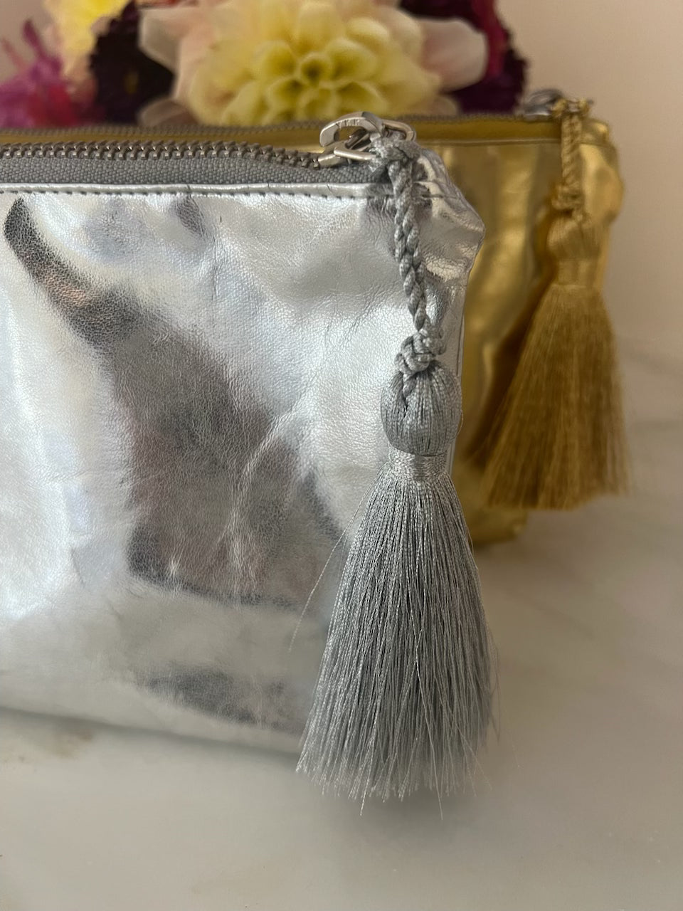 NEW!  Silver Metallic Hold Me Clutch - Quilted Koala