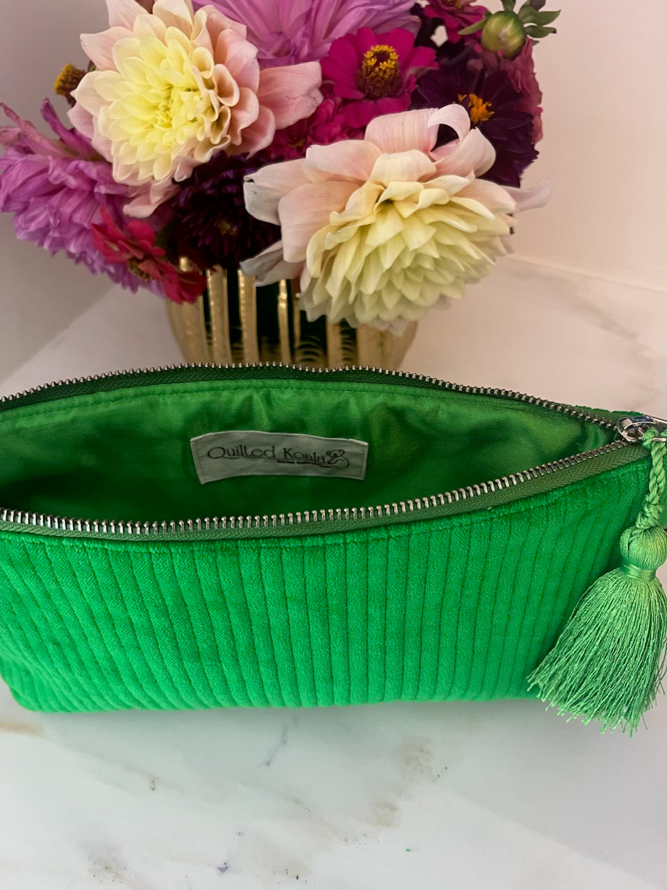 NEW! Quilted Velvet Hold Me Clutch - Electric Green - Quilted Koala