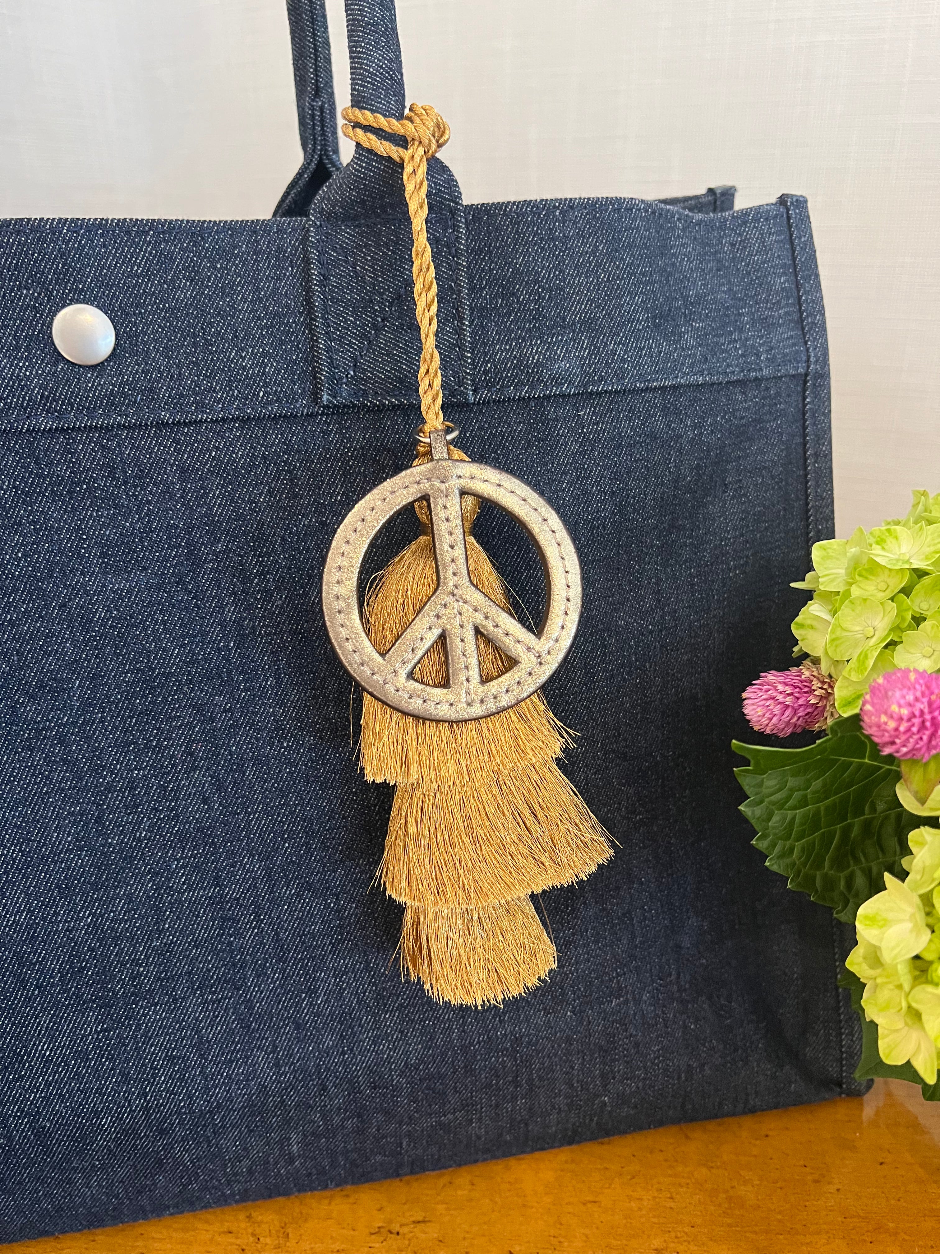 East West Bundle: Denim + Gold Tassel + Gold Peace Sign Charm - Quilted Koala