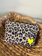 Leopard Makeup Bag with Neon Yellow Matte Petite Heart - Quilted Koala