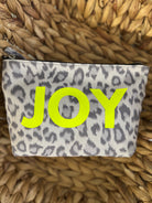 Grey Leopard Makeup Bag with Neon Yellow Matte JOY - Quilted Koala