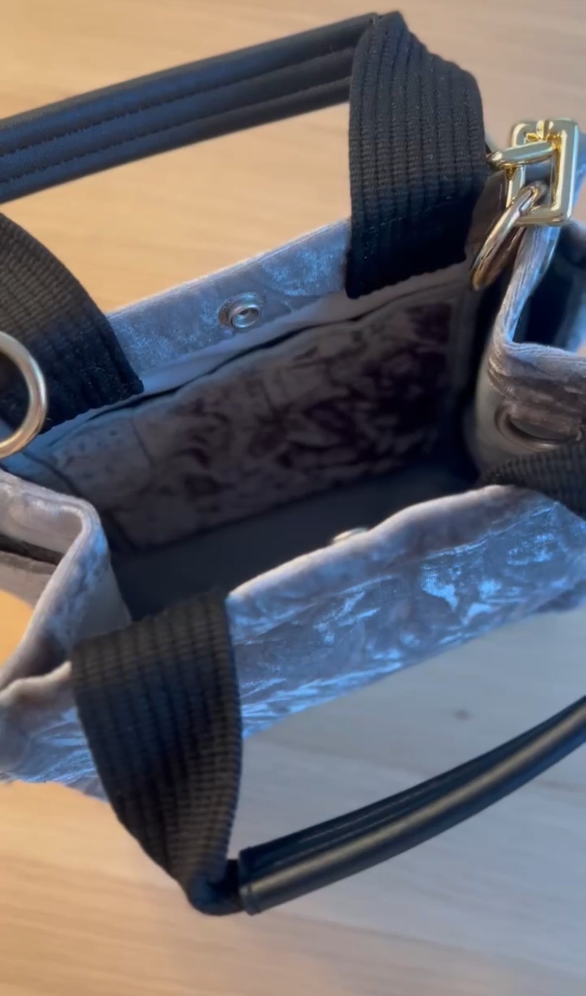 Grey Velvet Mini Luxe North South + FREE Pink/Grey PEACE LOVE Strap - Quilted Koala