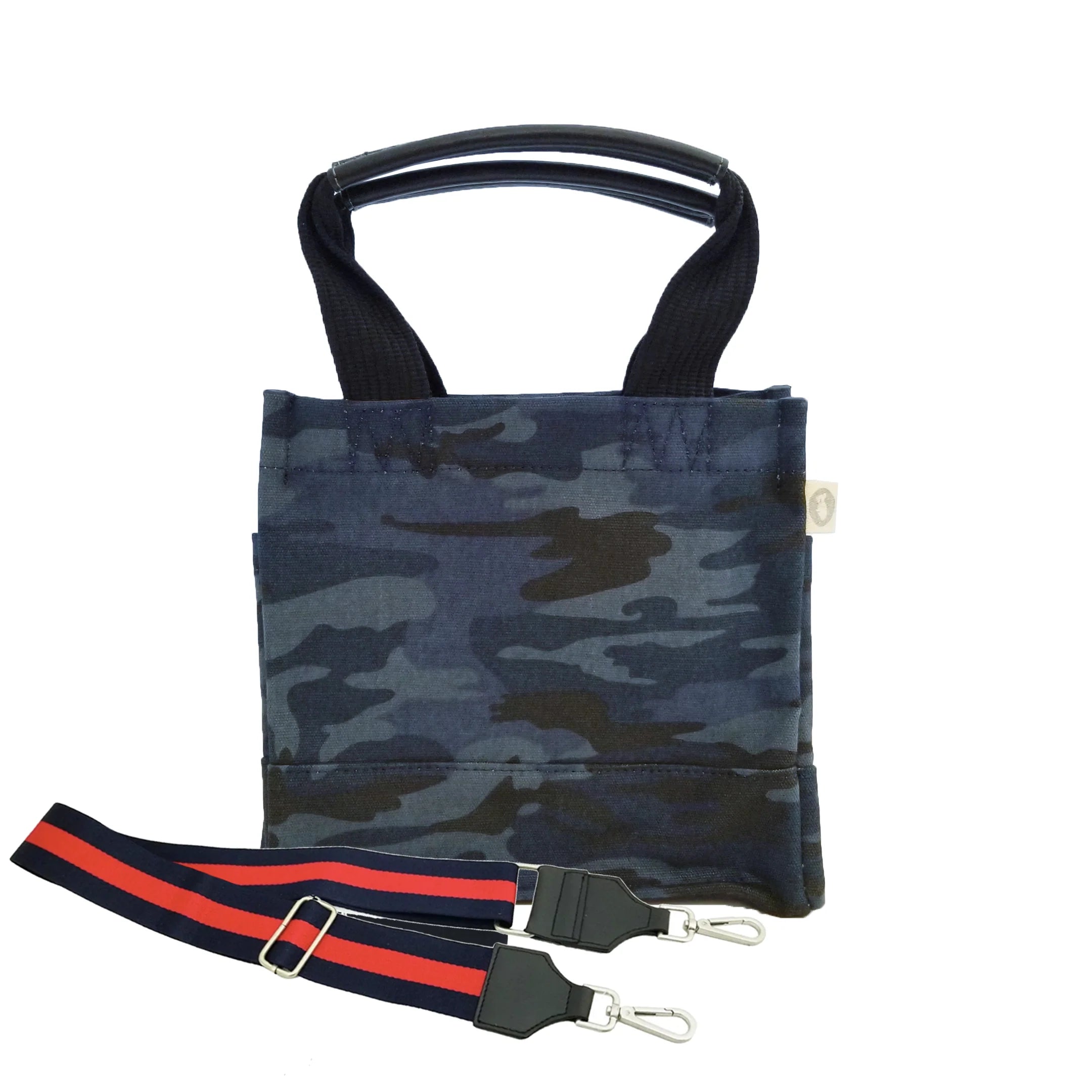 Blue Camo Mini Luxe North South + FREE Navy/Red Luxe Strap - Quilted Koala