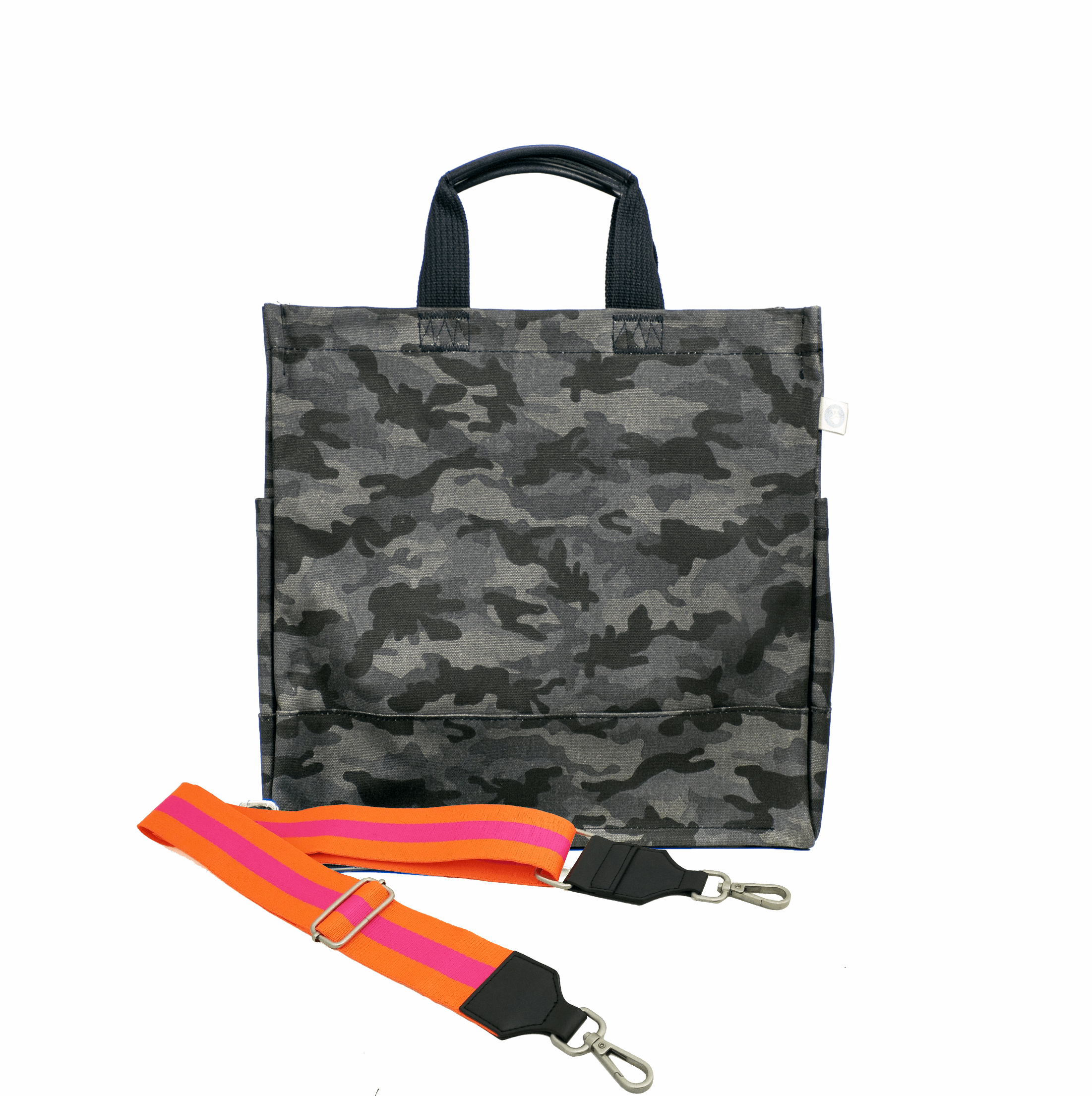 Color Stripes: Black Camo North South Bag with Stripe Strap - Quilted Koala