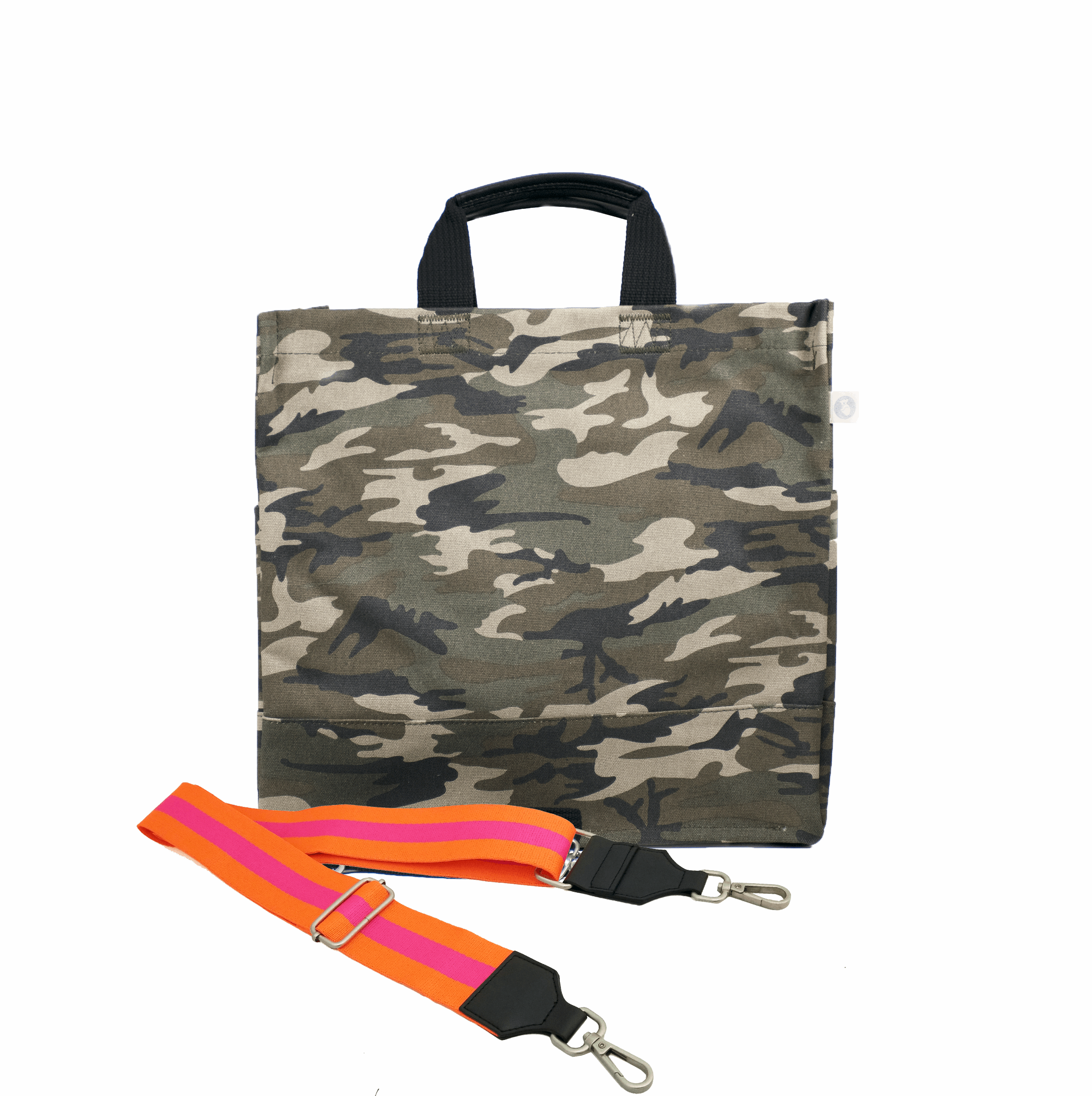 Color Stripes: Green Camo North South Bag with Stripe Strap - Quilted Koala