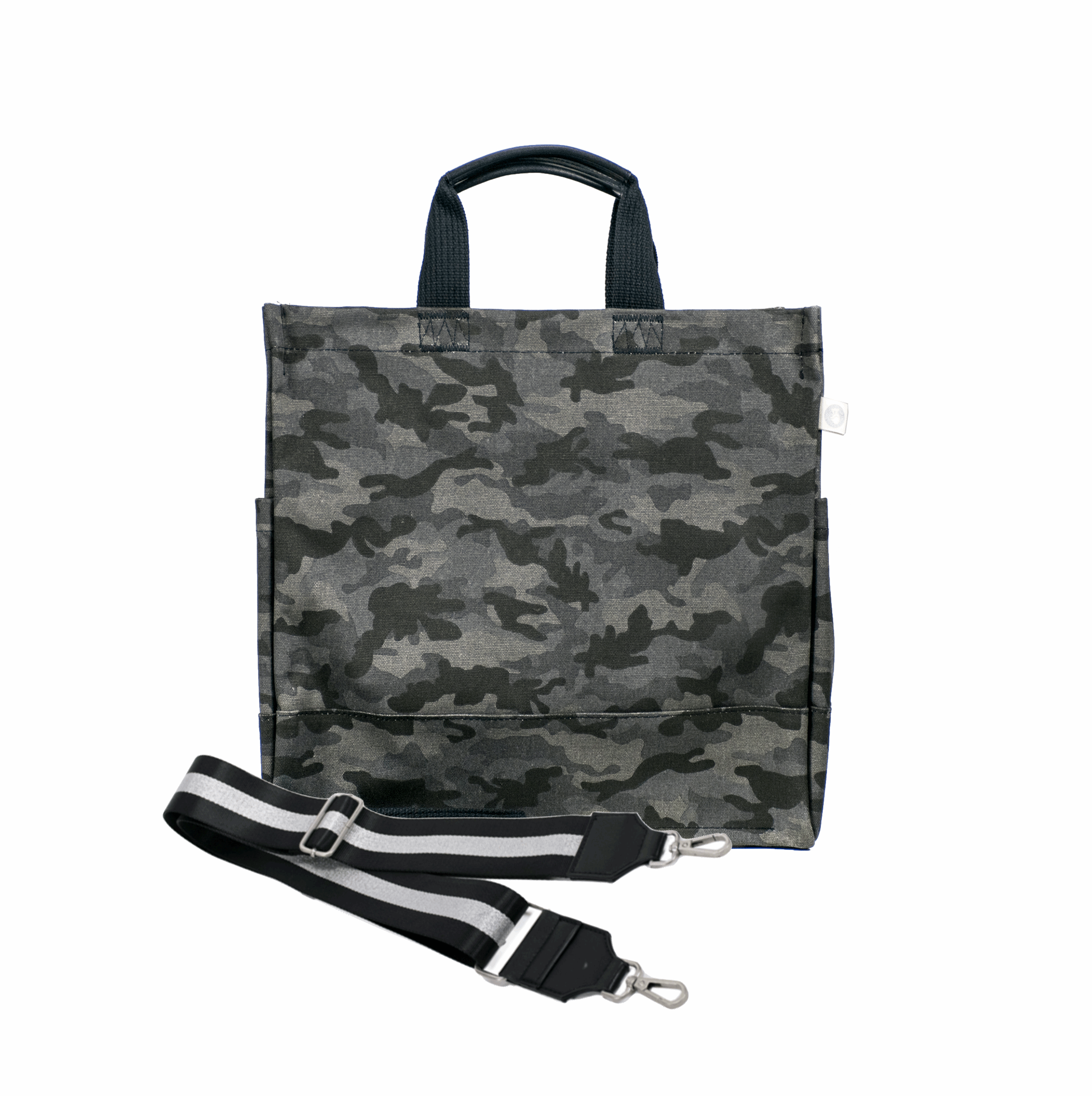 Color Stripes: Black Camo North South Bag with Stripe Strap - Quilted Koala