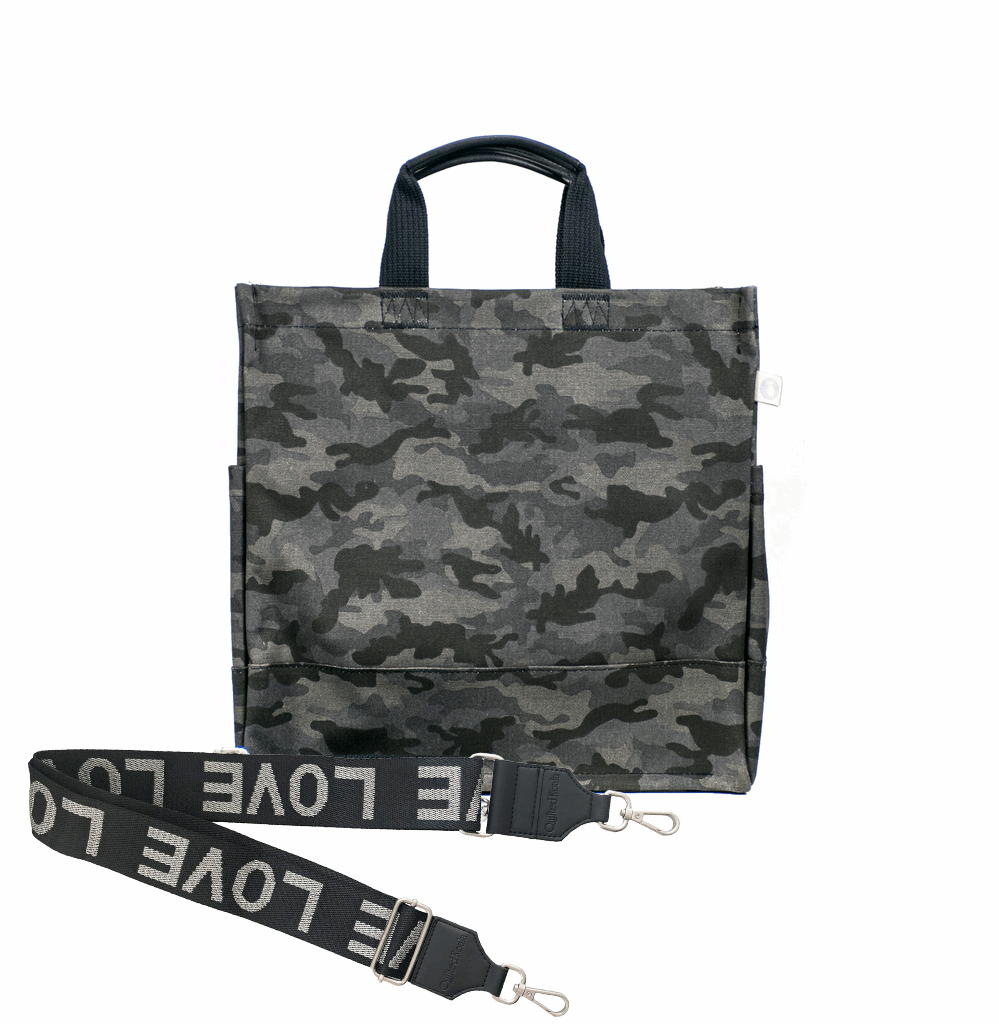 Color Stripes: Black Camo North South Bag with Stripe Strap - Quilted Koala